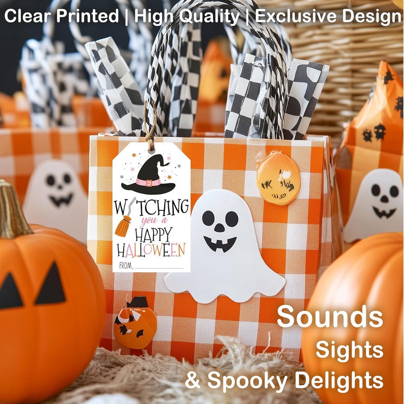 HandEasy 50 Pcs Halloween Tags with String, 2.1"×3.5" Witch Hat Paper Gifts Tags, Trick or Treat for Candy, Happy Halloween Gifts Tag Wrap for Party Favor - B04 - Image 5